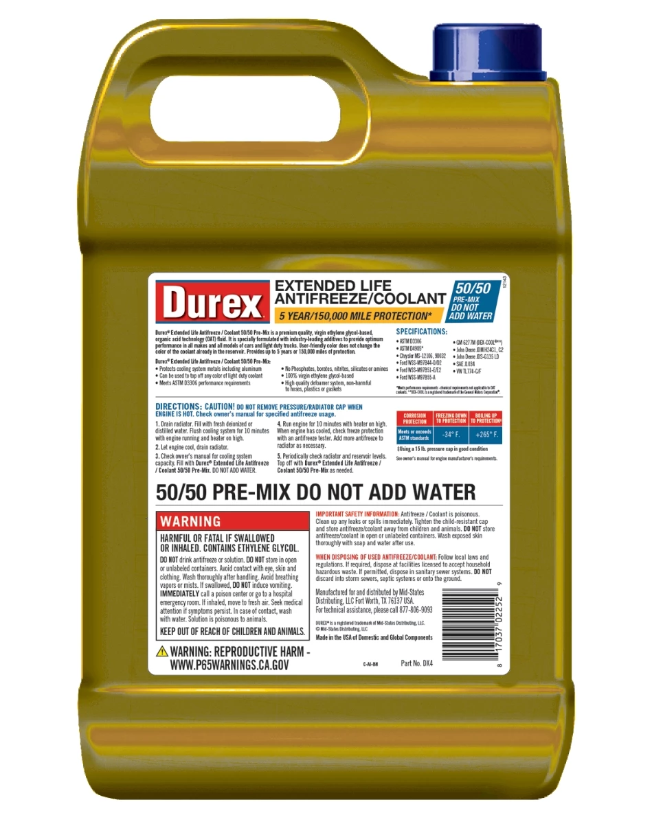 Cheapest ๐ Durex DX4 Extended Life 50/50 Pre-Mix Antifreeze / Coolant โ 1 Gallon ๐ 2 Cheapest ๐ Durex DX4 Extended Life 50/50 Pre-Mix Antifreeze / Coolant โ 1 Gallon ๐ - Image 2
