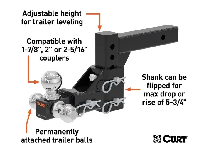 Outlet π CURT ADJUSTABLE TRI-BALL MOUNT (2" SHANK, 1-7/8", 2" & 2-5/16" BALLS) #45799 π 3 Outlet π CURT ADJUSTABLE TRI-BALL MOUNT (2" SHANK, 1-7/8", 2" & 2-5/16" BALLS) #45799 π - Image 3