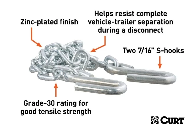 Budget π CURT 48" SAFETY CHAIN WITH 2 S-HOOKS (5,000 LBS, CLEAR ZINC, PACKAGED) #80031 β¨ 3 Budget π CURT 48" SAFETY CHAIN WITH 2 S-HOOKS (5,000 LBS, CLEAR ZINC, PACKAGED) #80031 β¨ - Image 3